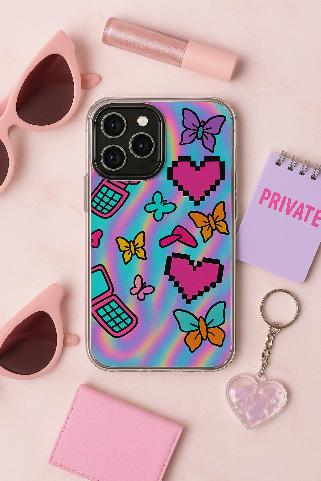 Retro Butterfly Phone Case, Cute Clear Phone Cover, Kawaii Aesthetic Shell, Colorful Rainbow Case, Gift for Her