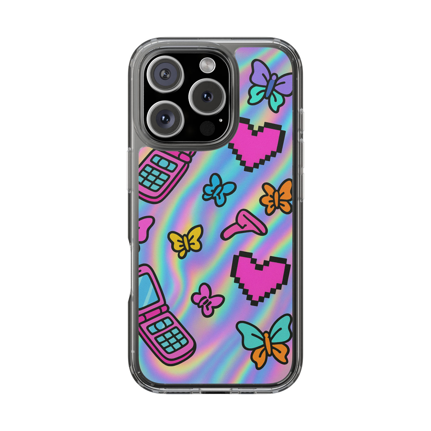 Retro Butterfly Phone Case, Cute Clear Phone Cover, Kawaii Aesthetic Shell, Colorful Rainbow Case, Gift for Her