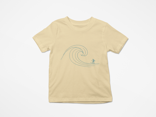 Minimalist Beach Wave Stamp Unisex Tee - Surfer Silhouette Monochrome/Teal